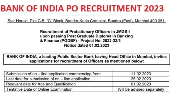 BANK OF INDIA PO RECRUITMENT 2023